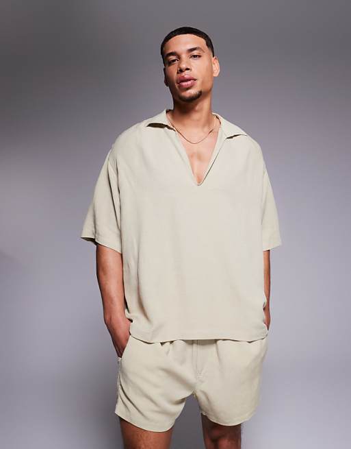 ASOS DESIGN co-ord linen blend oversized shirt in brown