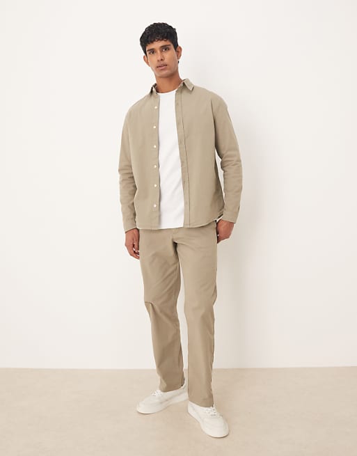 ASOS DESIGN Co-ord Long Sleeve Shirt In Beige