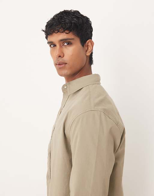 ASOS DESIGN Co-ord Long Sleeve Shirt In Beige