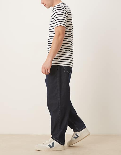 ASOS DESIGN Co-ord Loose Straight Jean In Indigo With Ecru Topstitch