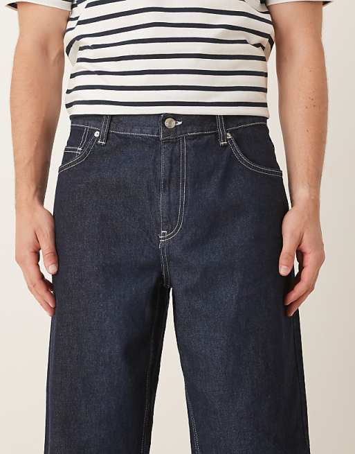 ASOS DESIGN Co-ord Loose Straight Jean In Indigo With Ecru Topstitch