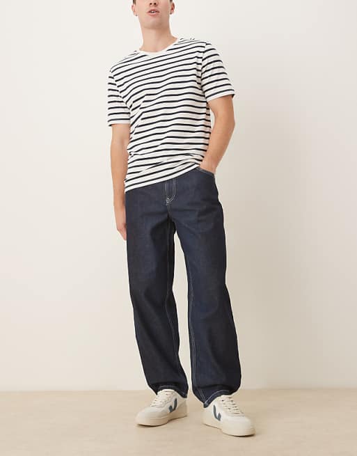 ASOS DESIGN co-ord loose straight jean in indigo with ecru topstitch