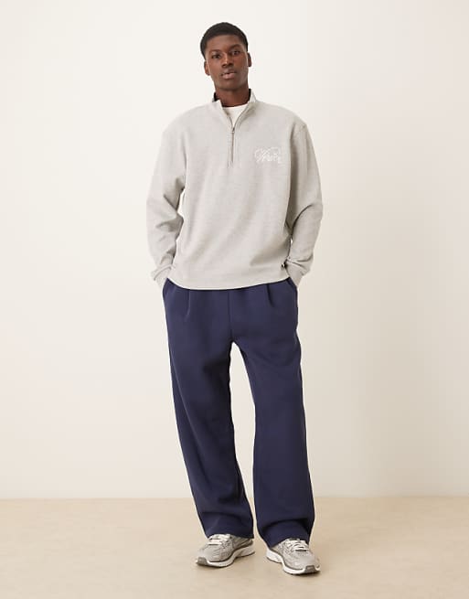 ASOS DESIGN Co-ord Oversized Half Zip Sweatshirt With Chest Embroidery In Grey Marl