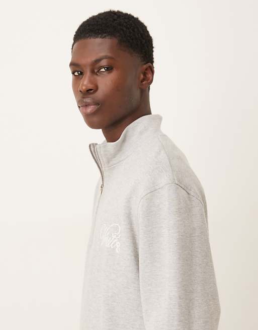 ASOS DESIGN Co-ord Oversized Half Zip Sweatshirt With Chest Embroidery In Grey Marl