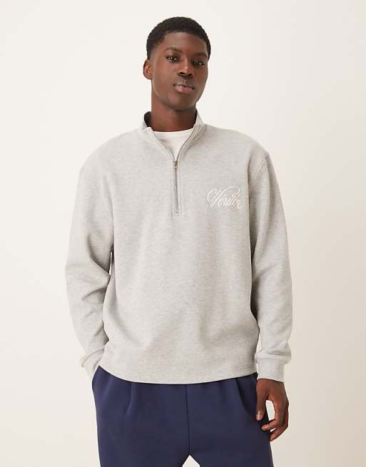 ASOS DESIGN co-ord oversized half zip sweatshirt with chest embroidery in grey marl
