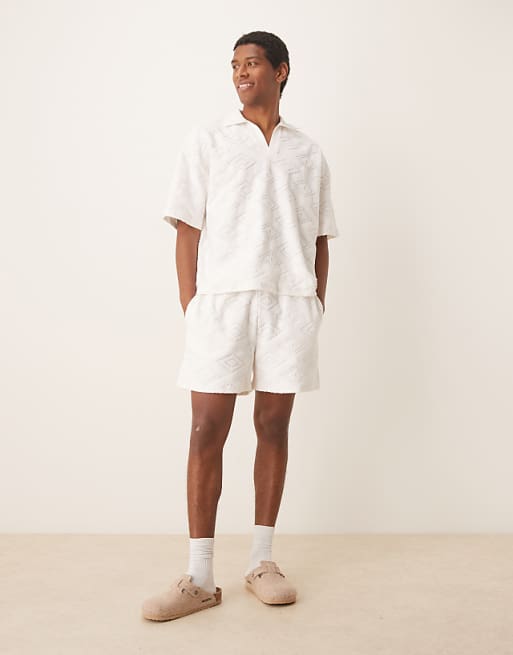 ASOS DESIGN co-ord oversized jacquard shorts in ecru