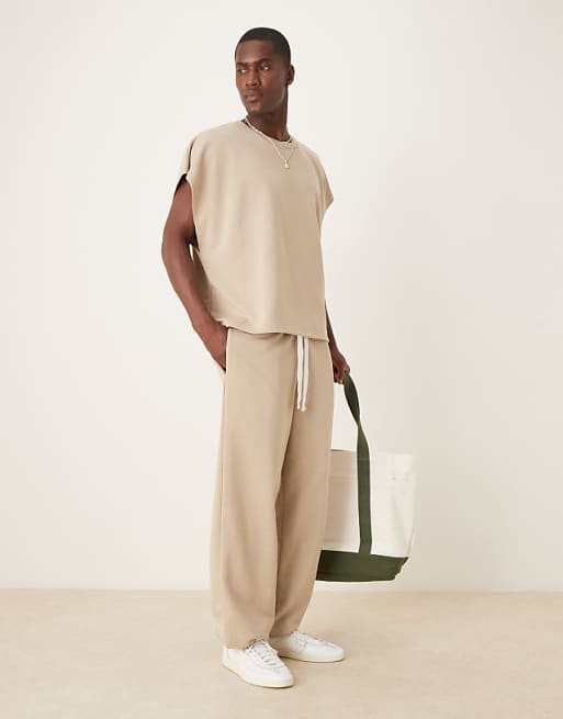 ASOS DESIGN co-ord oversized loopback joggers in beige