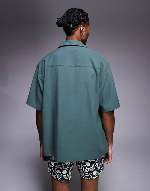 ASOS DESIGN Co-ord Oversized Shirt With Chest Embroidery In Green
