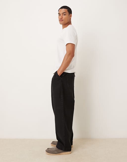 ASOS DESIGN Co-ord Oversized Tapered Jeans In Black With Pleats