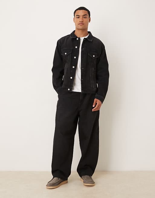 ASOS DESIGN co-ord oversized tapered jeans in black with pleats
