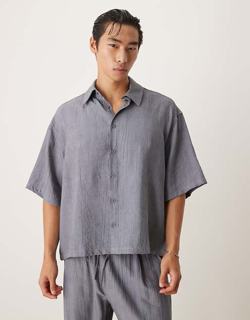 ASOS DESIGN co-ord oversized textured shirt in blue