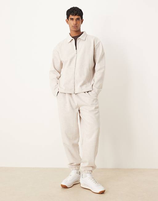 ASOS DESIGN Co-ord Oversized Zip Through Scuba-style Fabric Jacket In Oatmeal