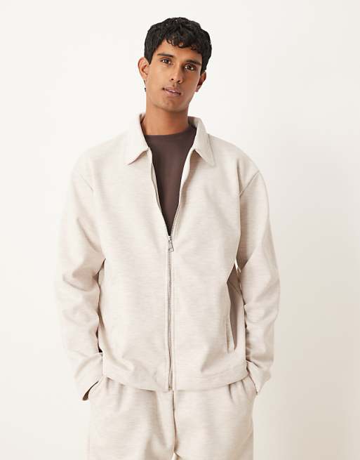 ASOS DESIGN co-ord oversized zip through scuba-style fabric jacket in oatmeal