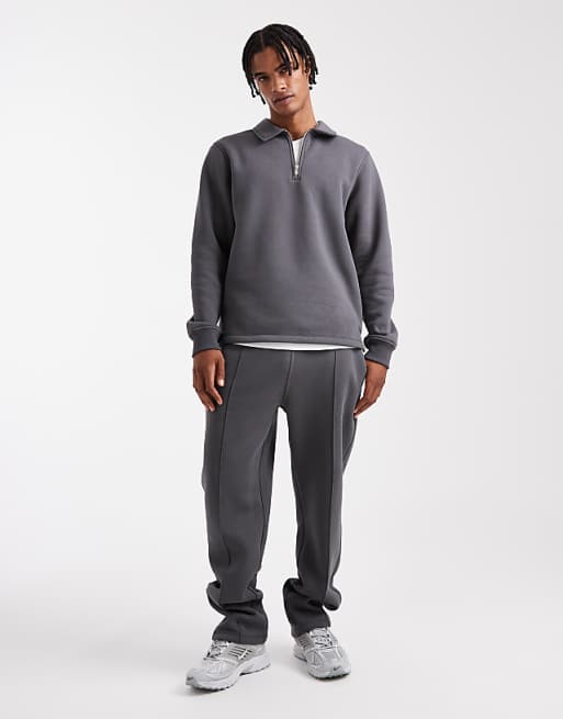 ASOS DESIGN Co-ord Quarter Zip Sweatshirt With Collar In Charcoal