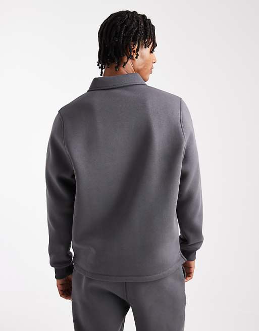 ASOS DESIGN Co-ord Quarter Zip Sweatshirt With Collar In Charcoal