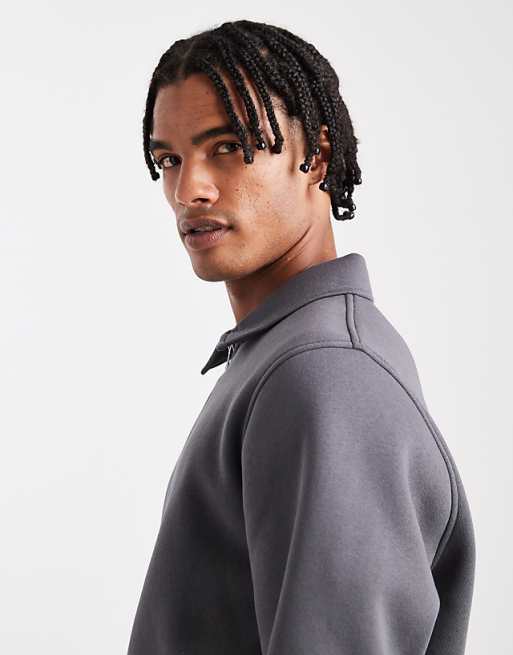 ASOS DESIGN Co-ord Quarter Zip Sweatshirt With Collar In Charcoal