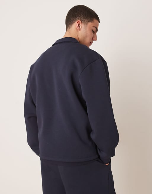 ASOS DESIGN Co-ord Relaxed Drop Shoulder Sweatshirt With Collar In Navy