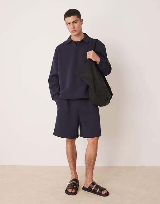 ASOS DESIGN Co-ord Relaxed Drop Shoulder Sweatshirt With Collar In Navy