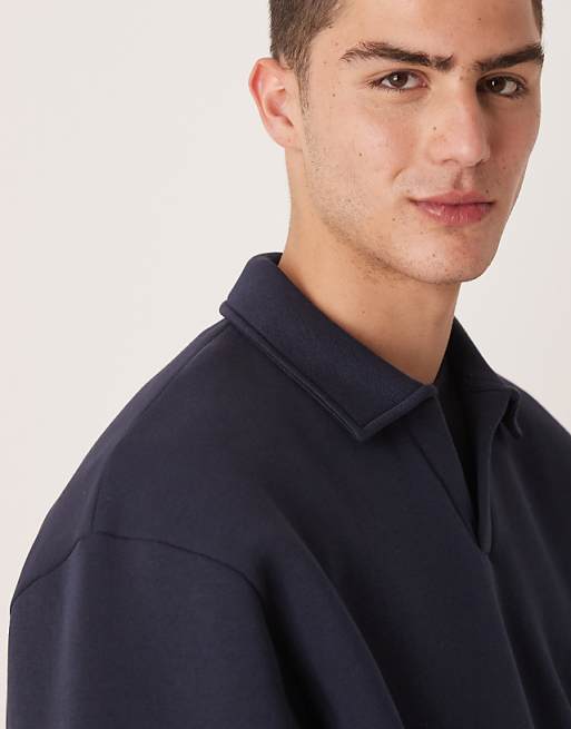 ASOS DESIGN Co-ord Relaxed Drop Shoulder Sweatshirt With Collar In Navy