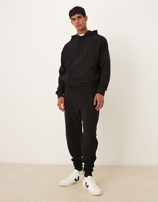 ASOS DESIGN Co-ord Relaxed Hoodie With Ribbed Texture In Black