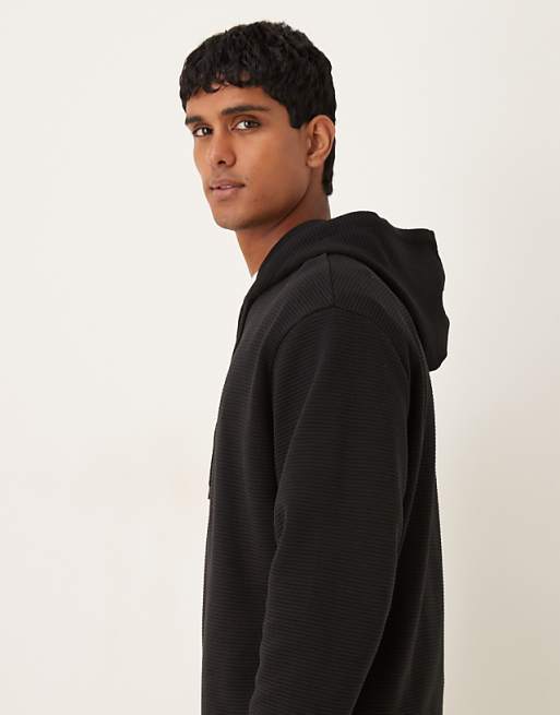 ASOS DESIGN Co-ord Relaxed Hoodie With Ribbed Texture In Black