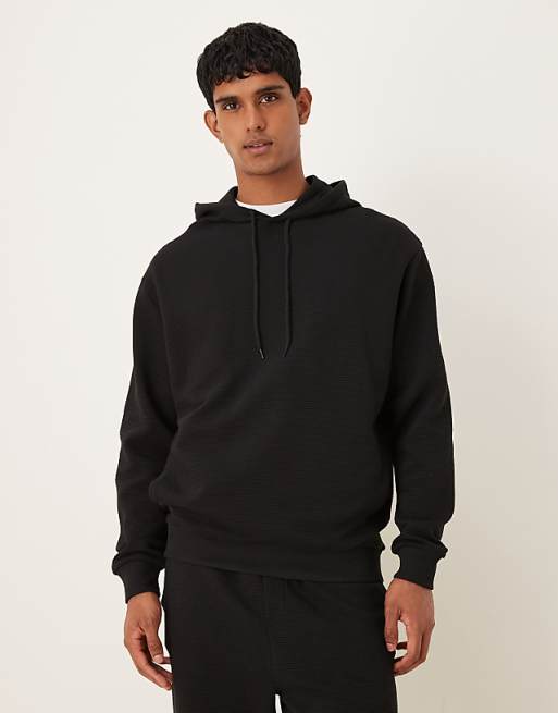 ASOS DESIGN co-ord relaxed hoodie with ribbed texture in black