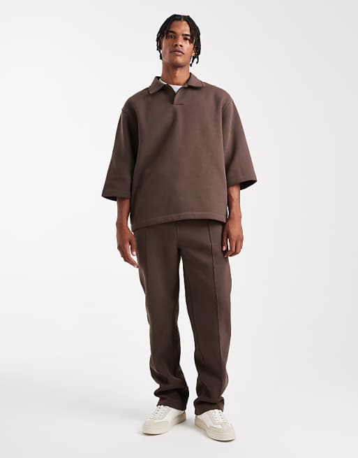 ASOS DESIGN Co-ord Relaxed Polo Short Sleeve Sweatshirt In Brown