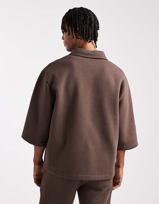 ASOS DESIGN Co-ord Relaxed Polo Short Sleeve Sweatshirt In Brown