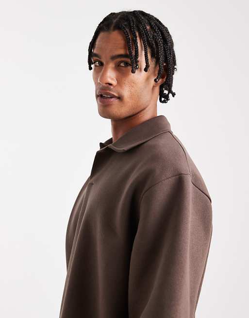ASOS DESIGN Co-ord Relaxed Polo Short Sleeve Sweatshirt In Brown
