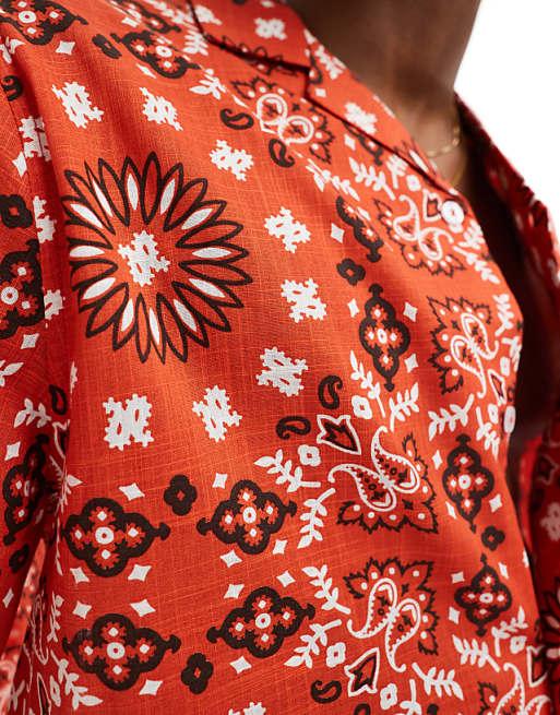 ASOS DESIGN Co-ord Relaxed Revere Shirt With Bandana Print In Red