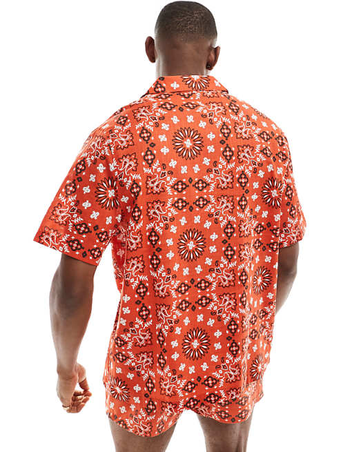 ASOS DESIGN Co-ord Relaxed Revere Shirt With Bandana Print In Red