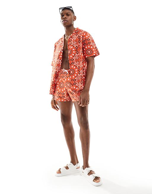 ASOS DESIGN Co-ord Relaxed Revere Shirt With Bandana Print In Red