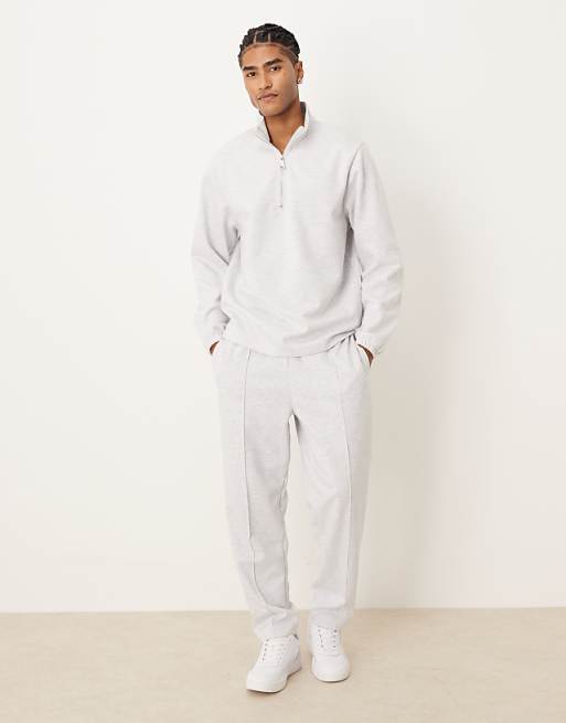 ASOS DESIGN co-ord relaxed scuba-style fabric tapered jogger with pin tuck in grey