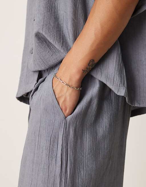 ASOS DESIGN Co-ord Straight Leg Textured Trousers In Blue