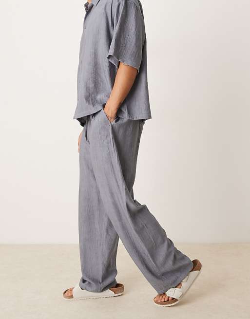 ASOS DESIGN Co-ord Straight Leg Textured Trousers In Blue