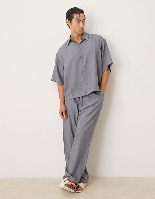ASOS DESIGN co-ord straight leg textured trousers in blue
