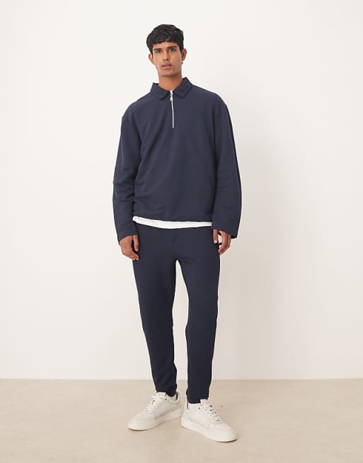 ASOS DESIGN co-ord tapered fit pique jogger in navy