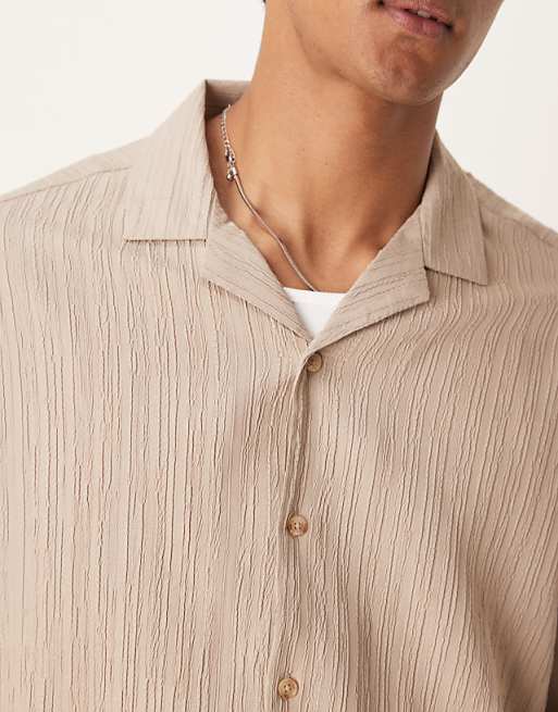 ASOS DESIGN Co-ord Textured Boxy Oversized Revere Shirt In Beige