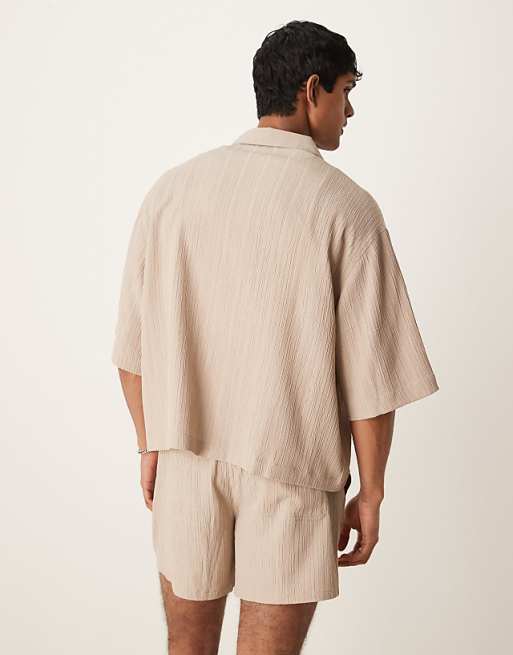 ASOS DESIGN Co-ord Textured Boxy Oversized Revere Shirt In Beige