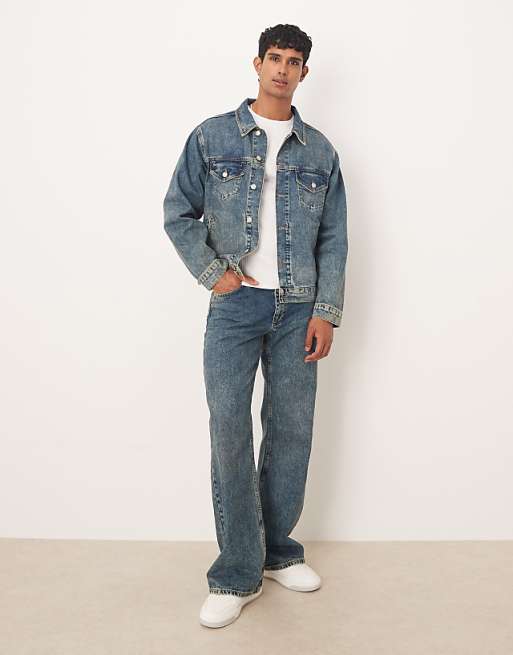 ASOS DESIGN co-ord wide flare jeans in mid wash blue with yellow tint