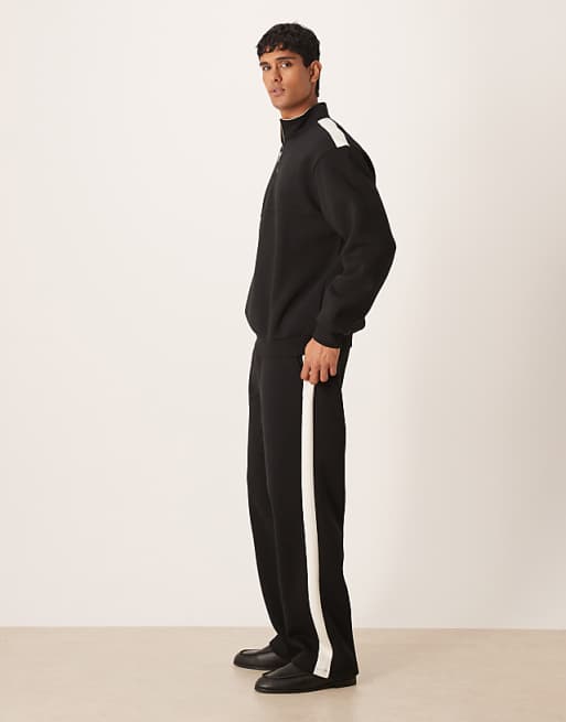 ASOS DESIGN Co-ord Wide Leg Joggers With Cut And Sew Panel In Black
