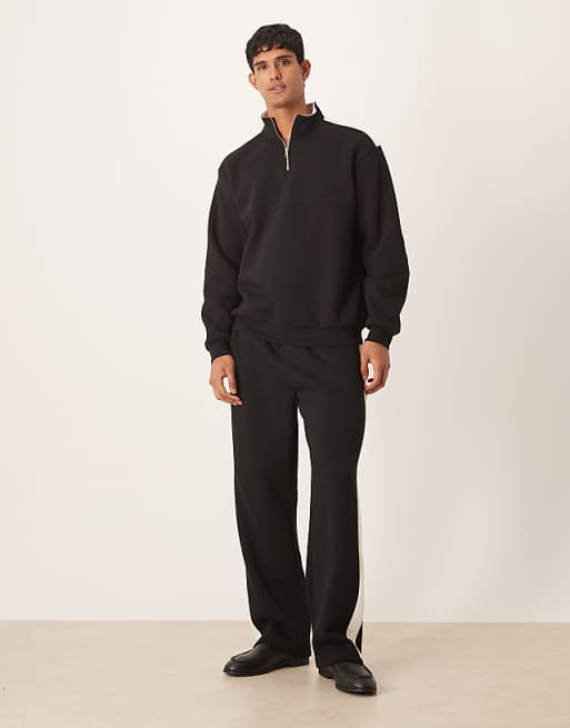 ASOS DESIGN co-ord wide leg joggers with cut and sew panel in black
