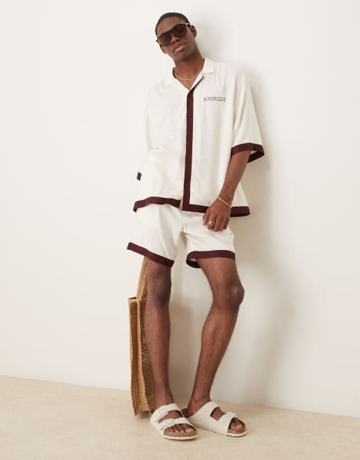 ASOS DESIGN Co-ord With Border In Beige And Burgundy