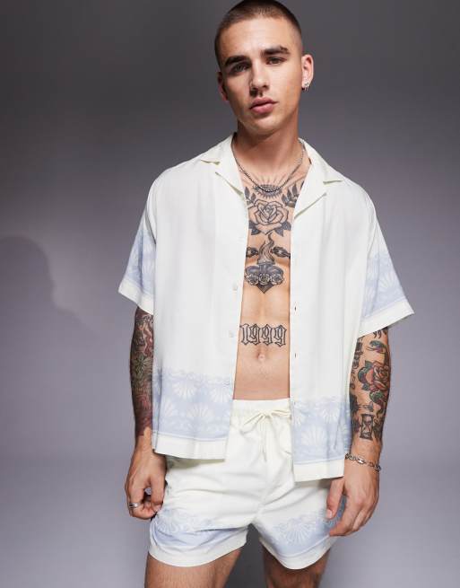 ASOS DESIGN Co-ord With Border Print In Cream
