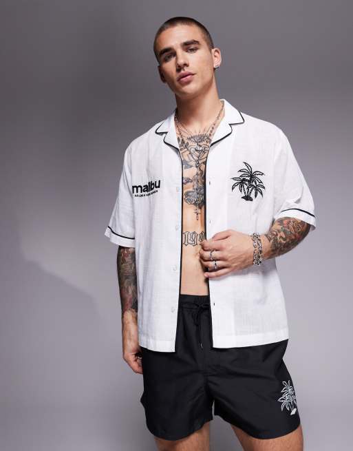ASOS DESIGN Co-ord With Palm Tree Embroidery In White