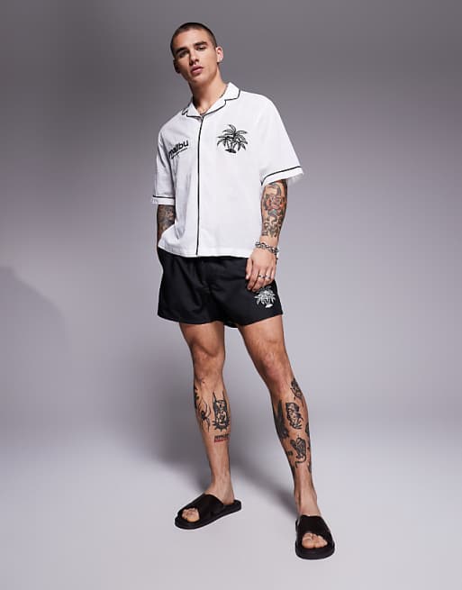 ASOS DESIGN co-ord with palm tree embroidery in white