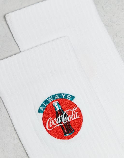 ASOS DESIGN Coke Embroidery Socks In White - WHITE
