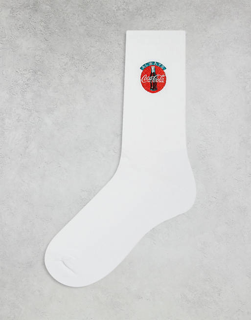 ASOS DESIGN Coke embroidery socks in white - WHITE