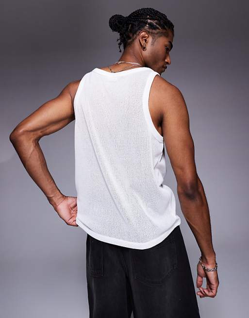 ASOS DESIGN Contrast Crew Neck Vest In Cream Texture