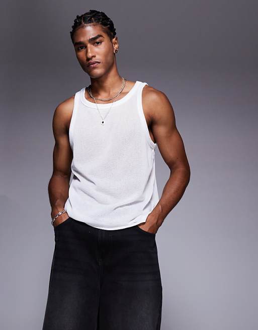 ASOS DESIGN contrast crew neck vest in cream texture